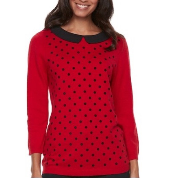 Elle Sweaters - ELLE red and black polka dot Sweater